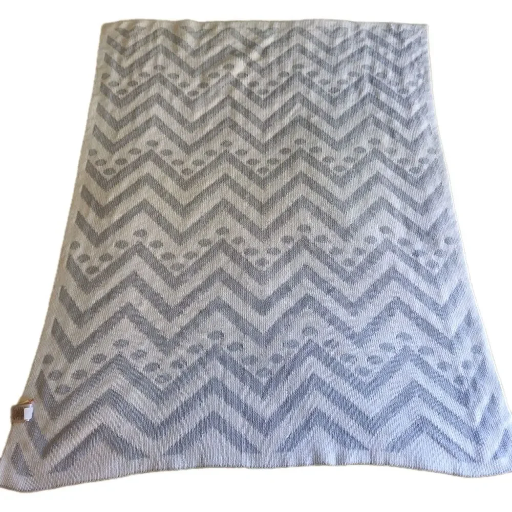 Harper‎ Canyon Gray White Baby Blanket Chenille Chevron Stripe Polka Dot 30'x38'